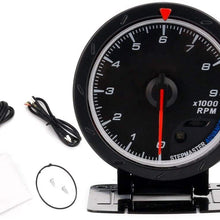 XinQuan Wang 60MM Auto Tachometer Gauge Red White Lighting 0-9000 RPM Gauge Black Face RPM Gauge Auto Gauge