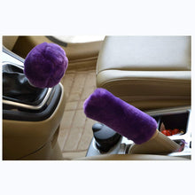 LuckySHD 2Pcs Set Soft Fluffy Auto Gear Shift Knob Cover Handbrake Grip Cover/Grey