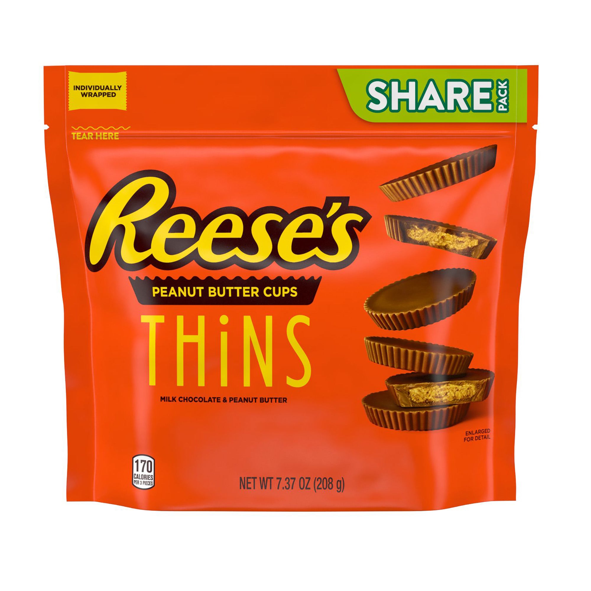 REESE'S, THiNS, Milk Chocolate Peanut Butter Cups Candy, Valentine's Day Candy, 7.37 Oz., Share Bag
