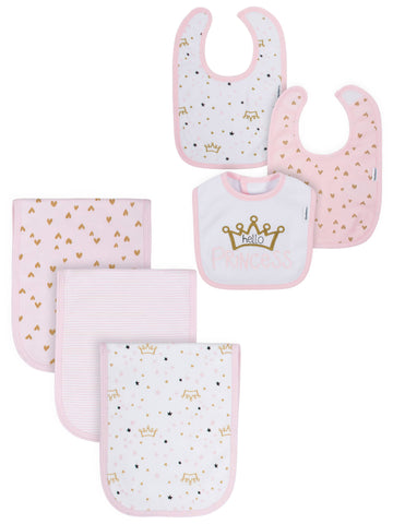 Gerber Baby Girls Organic Terry Bibs and Burp Cloths Set, 6-Pack