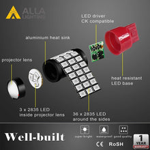 Alla Lighting 7440 7443 LED Strobe Brake Lights Bulbs Super Bright W21W T20 Wedge High Power 2835 SMD 12V Flashing Strobe Stop Lights Replacement for Cars, Trucks, Brilliant Pure Red
