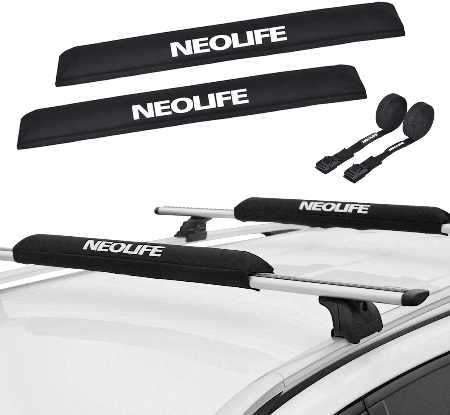 wonitago Soft Roof Rack Pads with Two 15 Ft Tie Down Straps for Surfboard, SUP Paddleboard, Snowboard, 28/34inch (Pair)
