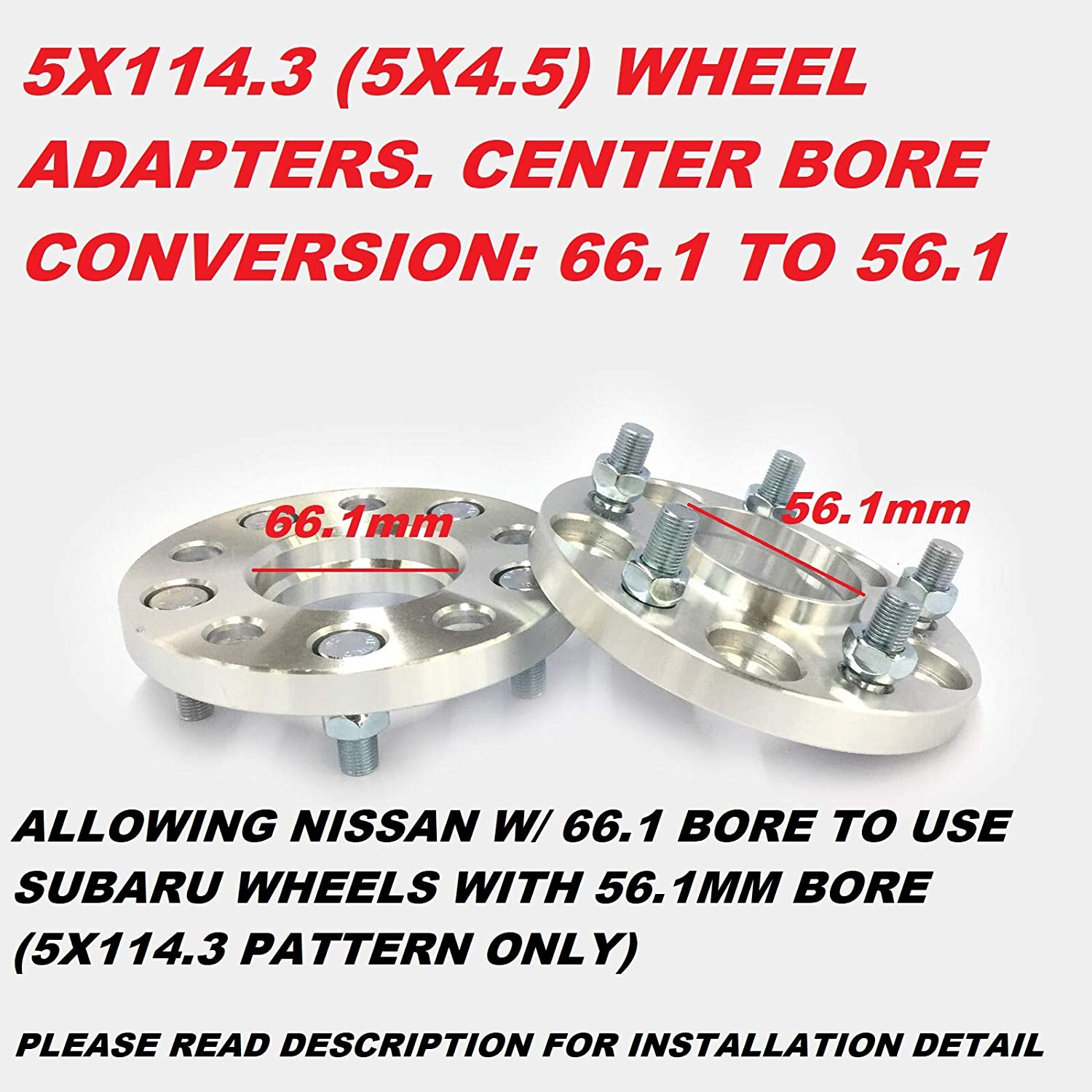 Customadeonly 2pc 15mm Hubcentric Wheel Spacers 5x114.3 5x4.5 (Change Center BORE) 66.1 to 56.1 Thread Pitch 12x1.25 Studs for Infiniti G35 G37 Nissan 240sx 350z 370z 300zx