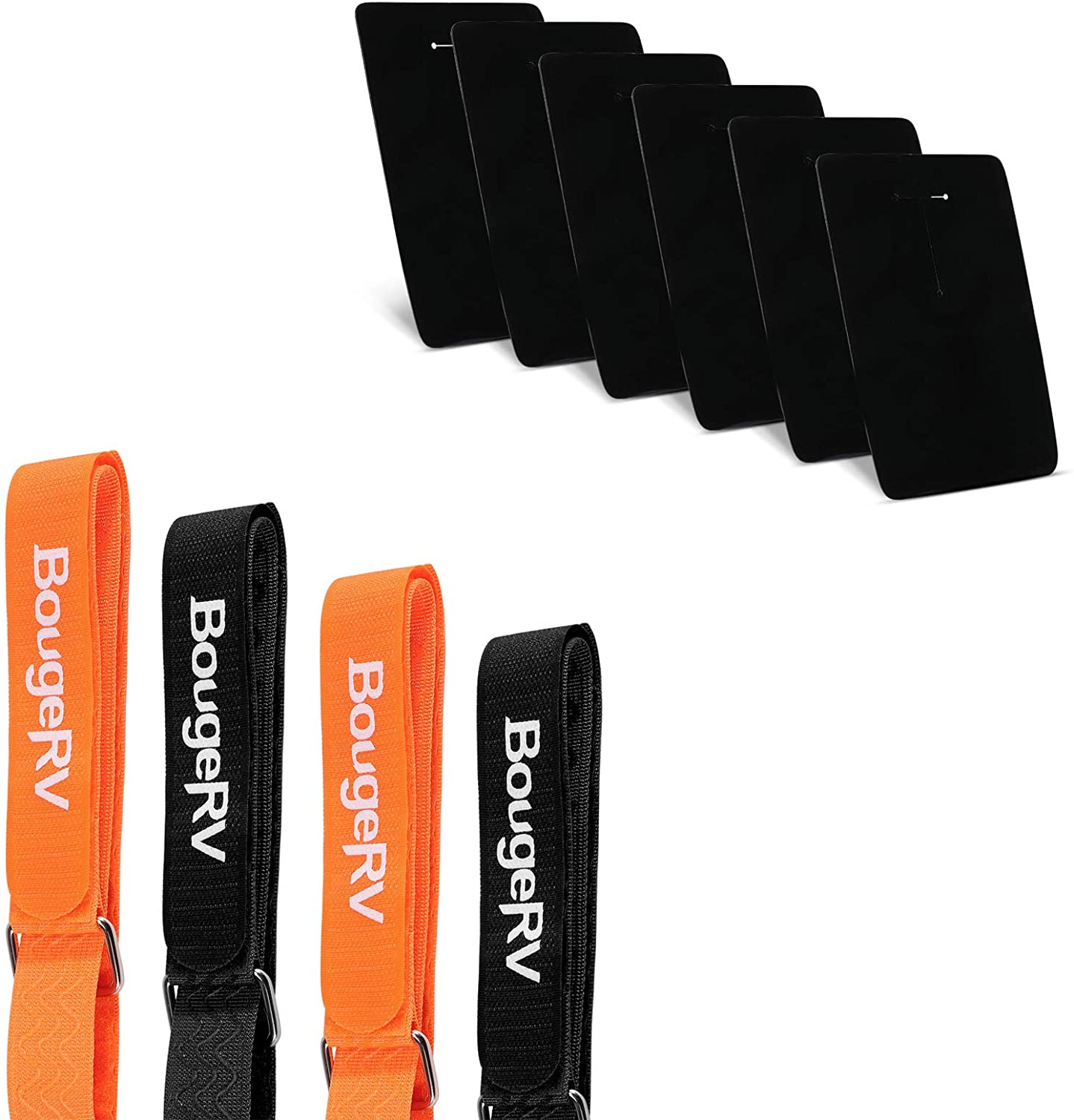 BougeRV 4 PCs 30'' Bike Rack Straps (Orange & Black) + 6 Packs Car Scratch Protector for Trunk Bike Racks (Black)