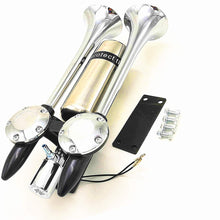 YIYDA Air Horn Universal Car Horn 180DB Ship Horn Prolong The Sound Air Horn Loudspeaker Silver Double Tube Truck Horn Metal with Stainless Steel Air Tank Suitable for 12v 24v Ship Car Moto Truck ect