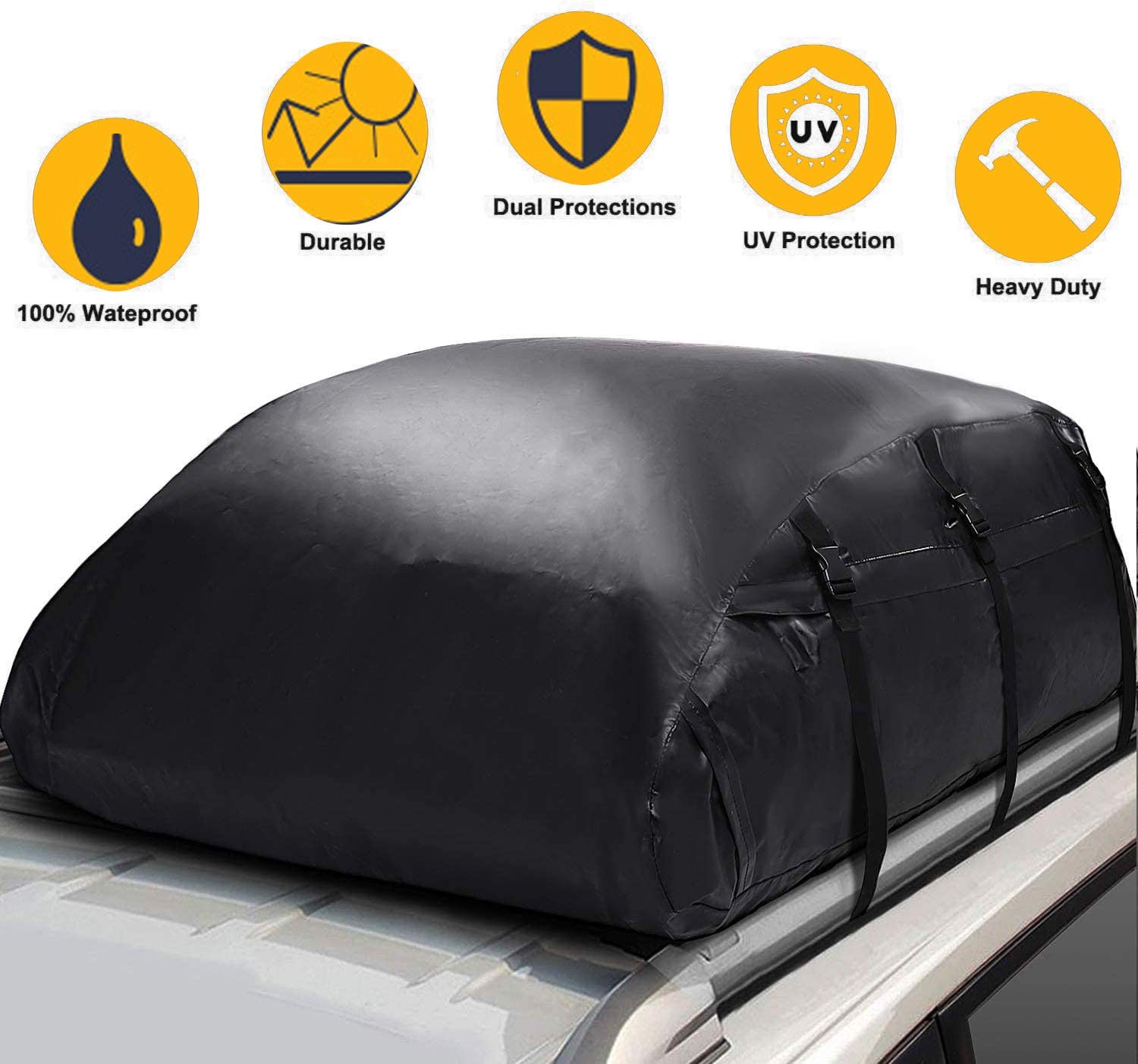 Sailnovo Waterproof Rooftop Cargo Carrier PRO, 20 Cubic Feet Heavy Duty Roof Top Luggage Storage Bag, with 10 Reinforced Straps + Carrying Bag - Perfect for Car, Truck, SUV with/Without Rack