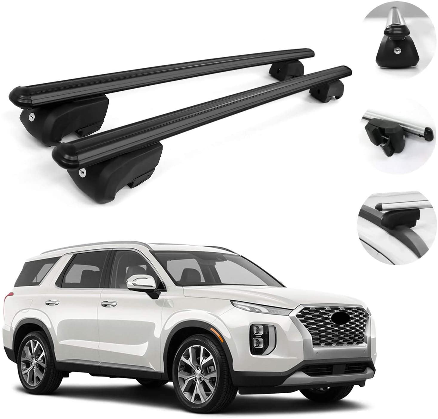 OMAC Automotive Exterior Accessories Roof Rack Crossbars | Aluminum Black Roof Top Cargo Racks | Luggage Ski Kayak Bike Carriers Set 2 Pcs | Fits Hyundai Palisade 2020-2021