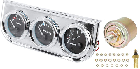X AUTOHAUX Car 3 in 1 Celsius Water Temperature Gauge Oil Pressure Gauge Voltmeter Voltage Gauge Triple Measure Gauge Kit with Sensor