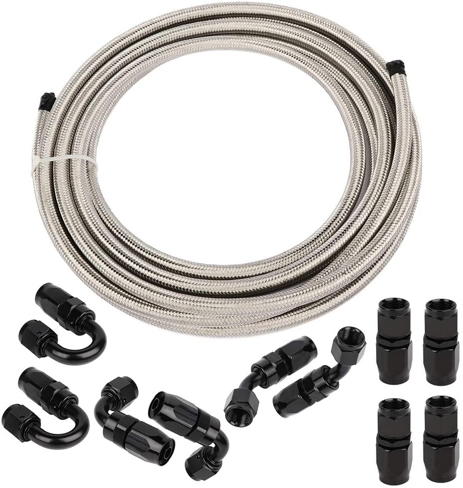 ANPART AN6 20Ft Braided Fuel Line Hose Stainless steel braided fuel gas pipe hose and AN6 10 pcs Swivel Hose End Fittings