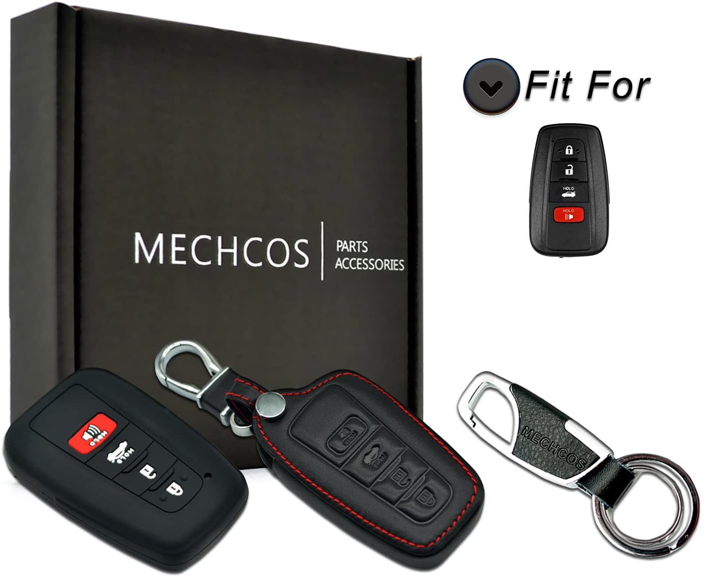 Compatible with fit for 2019 2018 2017 Toyota Camry/Camry Hybrid HYQ14FBC Leather Keyless Entry Remote Control Key Fob Cover Case Protector, Bonus: Silicone Case and Key Ring