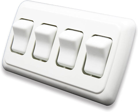 American Technology Components Quad SPST On-Off Switch with Bezel, 12-Volt, for RV, Trailer, Camper (White)