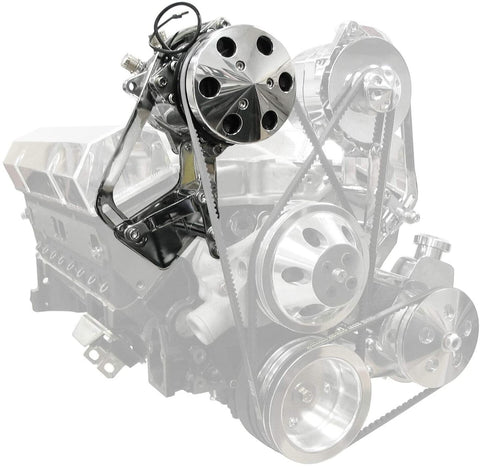 BRAND NEW SOUTHWEST SPEED POLISHED FRONT ENGINE AIR CONDITIONER COMPRESSOR ADD-ON KIT,WITH BRACKET,COMPATIBLE WITH SMALL BLOCK CHEVY