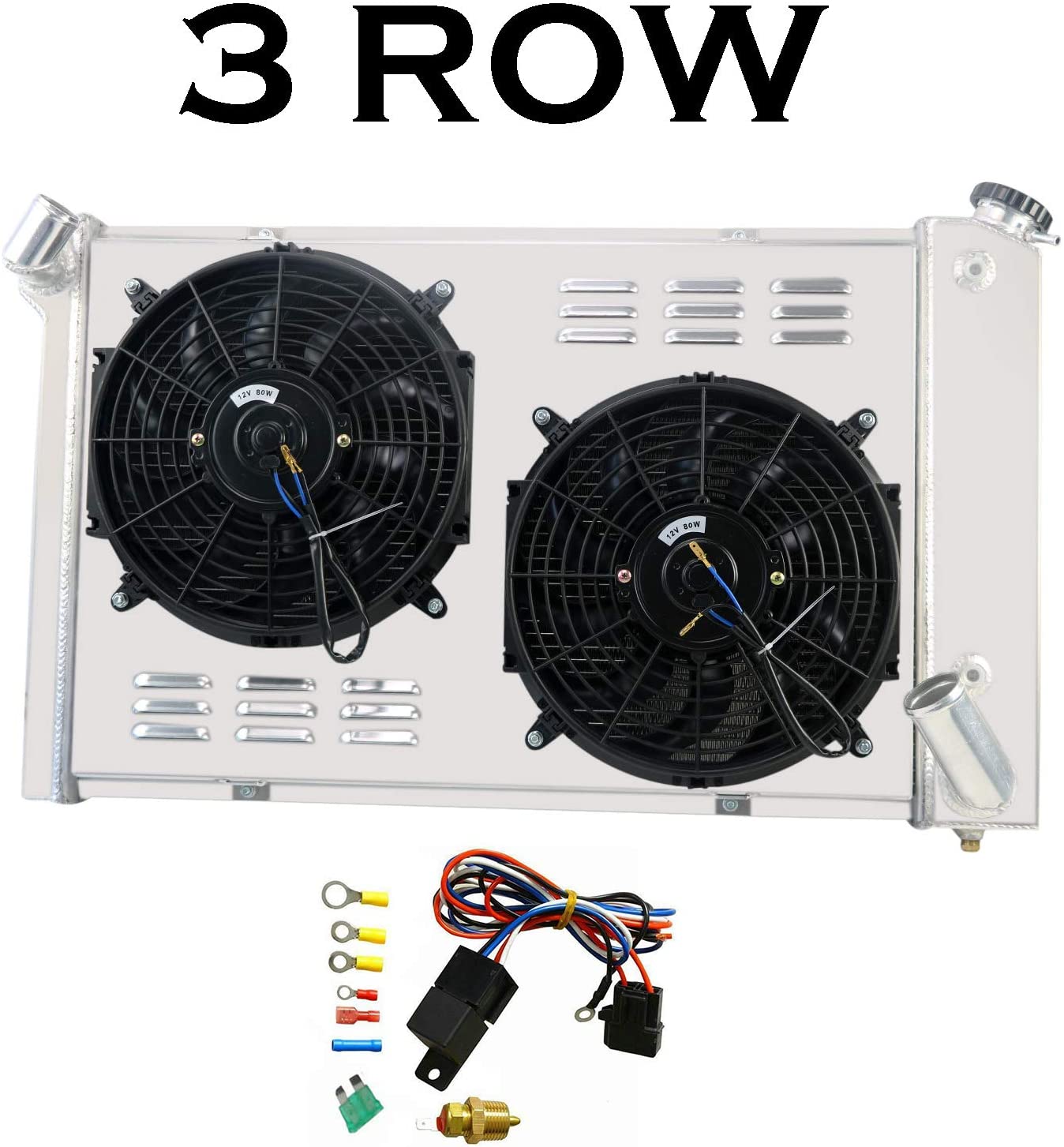 ALLOYWORKS 3 Row Aluminum Radiator+Shroud Fan+Relay Fit For 1969-1972 1970 1971 Chevy Corvette 5.7L V8