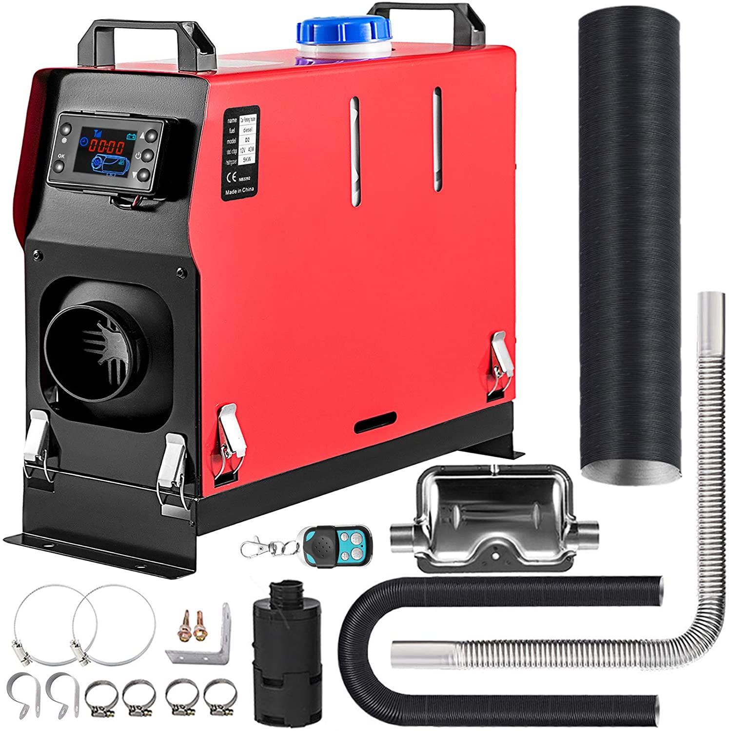 Happybuy 5KW Diesel Air Heater All in One 12V Diesel Parking Heater Muffler 5000W Diesel Heater Remote Control with LCD Switch for RV Motorhome Bus and Trailer