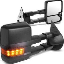 Pair Black Manual Telescoping Amber LED Turn Signal Lights Towing Mirrors Replacement for Silverado Sierra GMT900 07-14