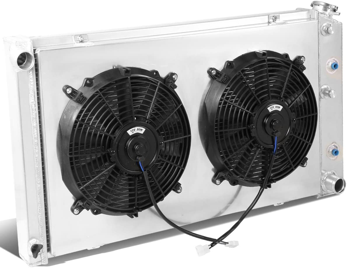 DNA Motoring RA+FS-CHEVYT73-3 3-Row Aluminum Radiator with Fan Shroud