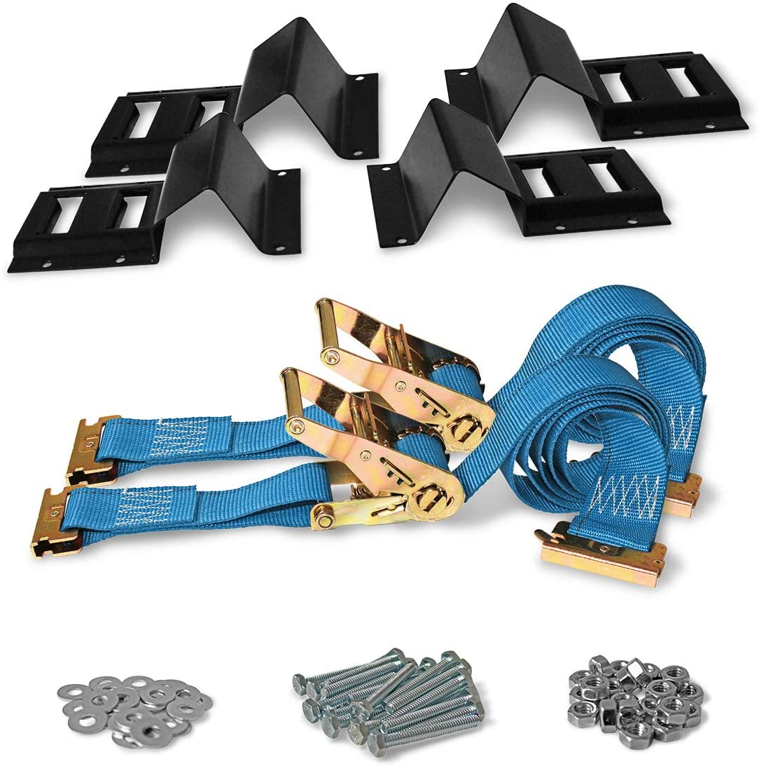 DC Cargo Mall ATV Wheel Chock & Strap Kit | Trailer Tie Down System for ATV’s, UTV’s, & Mowers