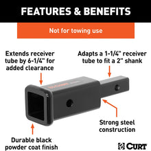 CURT 45785 Trailer Hitch Receiver Adapter, 1-1/4 to 2-Inch, 6-1/4-In Extension, 350 lbs