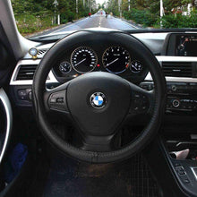 Valleycomfy 14.25 inch Auto Car Steering Wheel Covers Black with Black Lines- Genuine Leather for Prius Civic