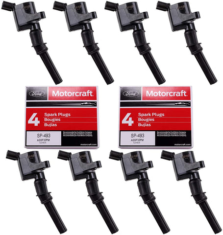 MAS Set of 8 Ignition Coil DG508 and Motorcraft Spark Plug SP493 for Ford Lincoln Mercury 4.6L engines DG457 DG472 DG491 F523 3W7Z12029AA 1L2U12029AA 1L2U12A366A