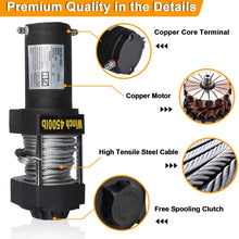 Winches, Hantun 4500lbs Electric Single Line 12V DC Electric Towing Winch for ATV, with Roller Fairlead, Mount Plate and Wireless Handheld Remote