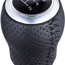 Arenbel 5 Speed Stick Shift Knob Leather Gear Shifting Shifter Head Knobs fit Most Manual Automatic Cars, (Black, Red)