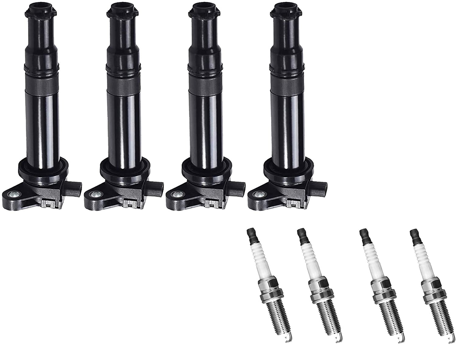 ENA Ignition Coil and Spark Plug Set of 4 Compatible with 2006-2011 Hyundai Accent 1.6L 2006-2011 Kia Rio & Kia Rio5 1.6L UF499