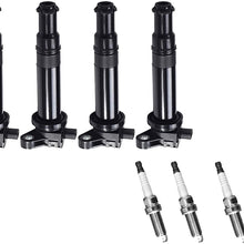 ENA Ignition Coil and Spark Plug Set of 4 Compatible with 2006-2011 Hyundai Accent 1.6L 2006-2011 Kia Rio & Kia Rio5 1.6L UF499