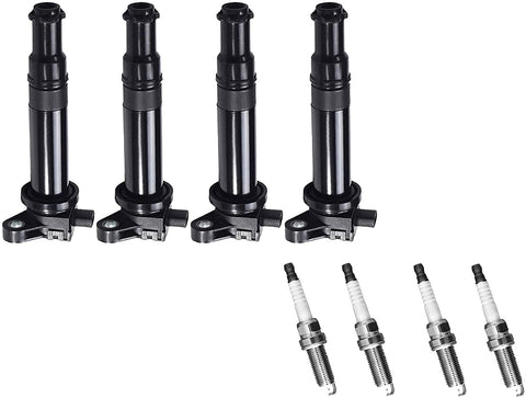 ENA Ignition Coil and Spark Plug Set of 4 Compatible with 2006-2011 Hyundai Accent 1.6L 2006-2011 Kia Rio & Kia Rio5 1.6L UF499