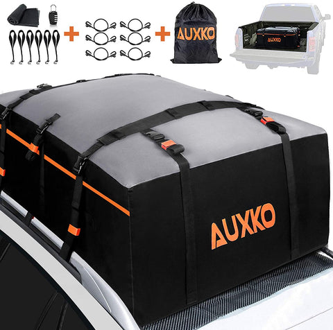 AUXKO Car Rooftop Cargo Carrier Roof Bag, 20 Cubic Feet Waterproof Military Soft Roof Top Luggage Carrier Bag Heavy Duty Truck Bed Cargo Bag Fits All Vehicle with/Without Rack