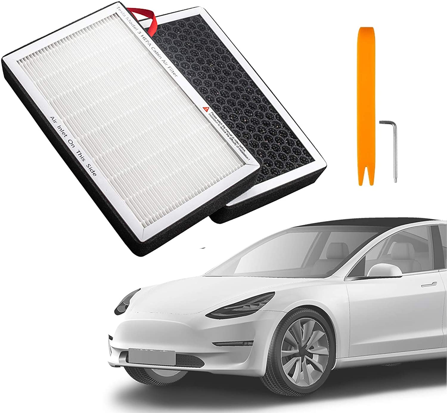 TZUTOGETHER Tesla Model 3 Model Y Air Filter HEPA Replacements 2 Pack with Pm2.5 Activated Carbon Three-Layer Purifier Suitable for All Tesla Model 3 from 2017-2021 (3-Layer Filter)