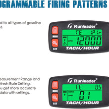 Runleader Hour Meter Tachometer,Maintenance Reminder,Alert RPM,Backlit Display,Initial Hours Setting,Battery Replaceable,Use for ZTR Mower Generator Marine ATV and Gas Powered Device. (Button-Blue)