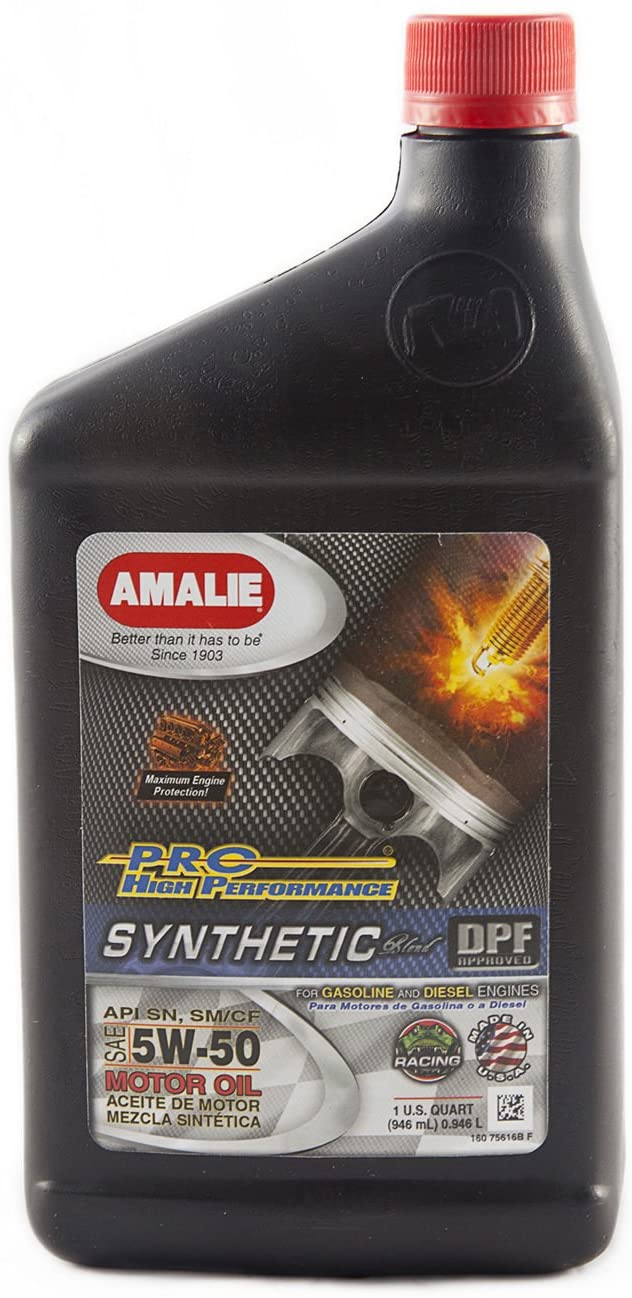 Amalie (160-75616-56-12PK) 5W-50 Pro High Performance Synthetic Blend Motor Oil - 1 Quart Bottle, (Pack of 12)