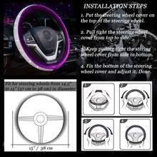 Alusbell Crystal Diamond Steering Wheel Cover Soft Velvet Feel Bling Steering Wheel Cover for Women Universal 15 inch Plush Wheel Cover for Escape Fusion Focus Accord Prius Rav4 Purple