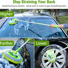 2 in 1 Chenille Microfiber Car Wash Brush Mop Mitt with 45" Aluminum Alloy Long Handle, Car Cleaning Kit Brush Duster, Not Hurt Paint Scratch Free Cleaning Tool Dust Collector Supply for Washing Truck