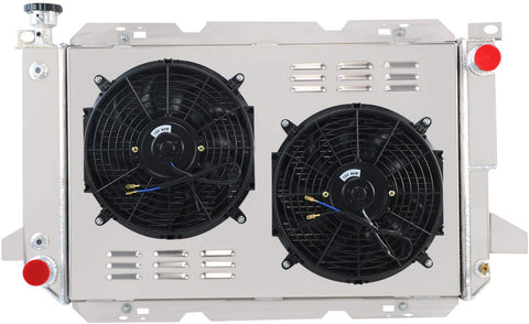 OzCoolingParts 85-97 Ford F-Series Radiator Fan Shroud Kit, 3 Row Core Aluminum Radiator + 2 x 12