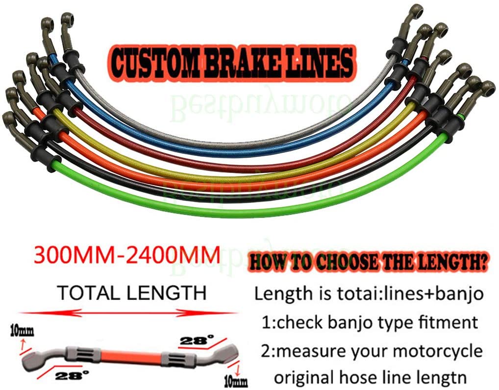 Ruizhi Motorcycle Dirt Bike Braided Steel Hydraulic Reinforce Brake Line Clutch Oil Hose Tube 700-1200mm (Green,1.3m)