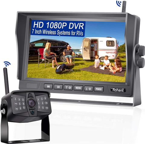 Rohent R7 HD 1080P RV Wireless Backup Camera with 7 Inch IPS Split Screen Monitor Rear View Camera Observation System for Trailers,Trucks,5th Wheels,IR Night Vision IP69K Waterproof 170 Degree View