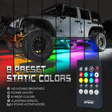 Xprite Car Underglow Neon Accent Strip Lights Kit 8 Color Sound Active Function and Wireless Remote Control 4 PCs LED Underbody System Light Strips w/ 6FT Extension Wire & Cable Tie