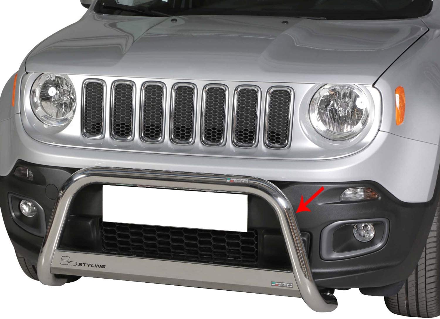 OMAC Auto Accessories Bull Bar | Stainless Steel Front Bumper Protector | Silver Grill Guard Fits for Jeep Renegade 2015-2018