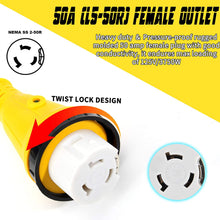 OPL5 15A Male to 50A Female Twist Locking Connector RV Adapter Cord with LED Indicator, 12" Heavy Duty Trailer Electrical Power Cords Plug Adapter (15 Amp to 50 Amp Locking)
