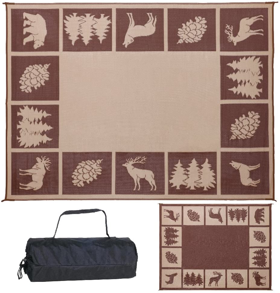 REVERSIBLE MATS 226097 6-Feet x 9-Feet Outdoor Patio RV Camping Hunter Mat (Brown/Beige)