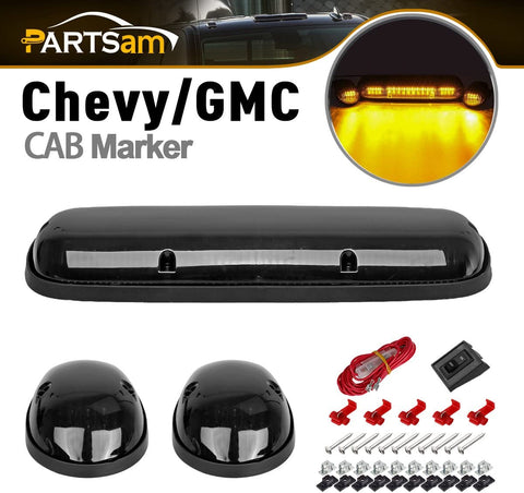 Partsam 3PCS 30LED Cab Marker Roof Running Lights Assembly Compatible with Chevrolet Silverado/GMC Sierra 1500 1500HD 2500 2500HD 3500 2002-2007 Trucks Lights + Wiring Pack
