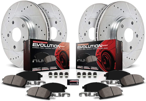 Power Stop K6744 Front & Rear Brake Kit with Drilled/Slotted Brake Rotors and Z23 Evolution Ceramic Brake Pads