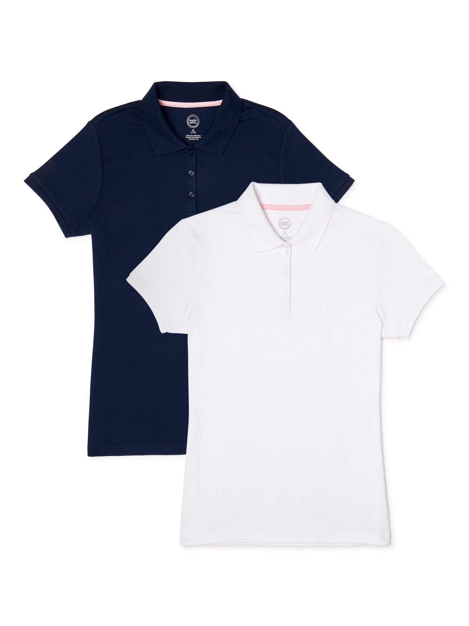 Wonder Nation Toddler Girls School Uniform Short Sleeve Interlock Polo Shirt, 2-Pack Value Bundle