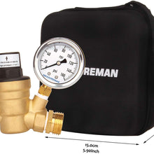 Measureman Adjustable Lead Free Brass RV Pressure Regulator, Pressure Reducer with Liquid Filled Pressure Gauge 160psi and Inlet Screened Filter for RV Camper Travel Trailer