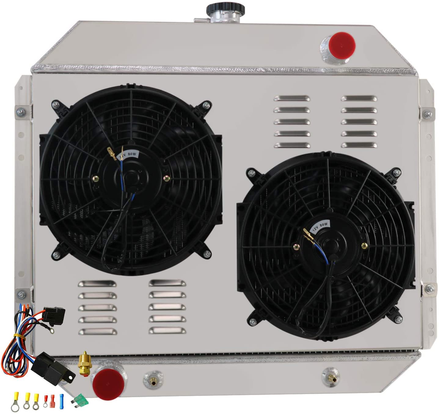 ALLOYWORKS 4 Row All Aluminum Radiator+Shroud Fan+Thermostat For 1966-1979 Ford F100 F150 F250 F350 Bronco V8 AT/MT