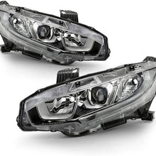 VIPMOTOZ Chrome Bezel OE-Style Projector Headlight Housing Headlamp Replacement For 2016-2019 Honda Civic Halogen Models - Built-In Rainbow RGB LED Low Beam, Driver & Passenger Side