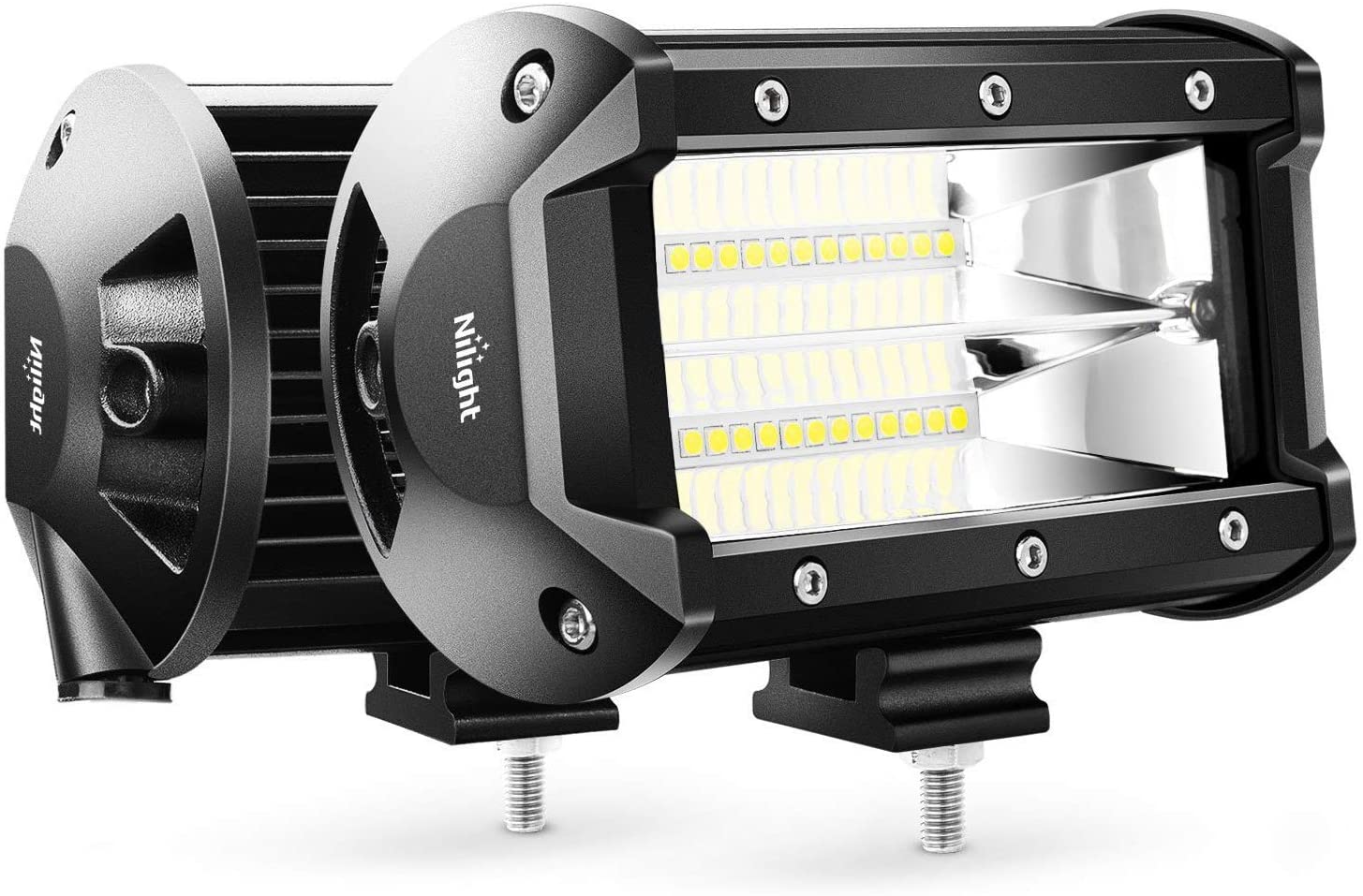 Nilight 18001F-B 2PCS 5Inch 72W Double Row Flood Bar 10800Lumens Driving Fog Led Off Road Lights for Trucks Jeep ATV UTV SUV Boat Marine,2 Years Warranty