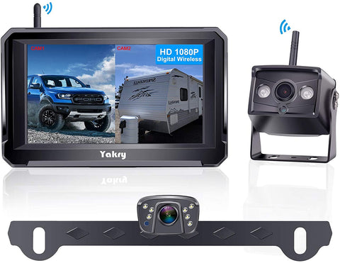 Yakry Y33 HD 1080P Digital Wireless Dual Backup Camera Hitch Rear View Camera for RVs,Trailers,Trucks,5th Wheels,Cars 5''Monitor with Highway Monitoring System IP69K Waterproof Super Night Vision